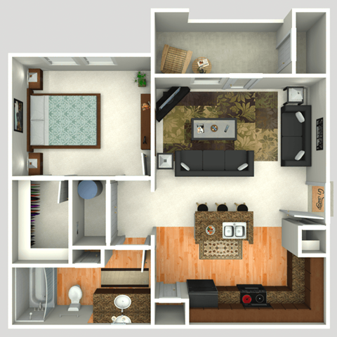 Floor plan for 1 bed, 1 bath, 650 sqft